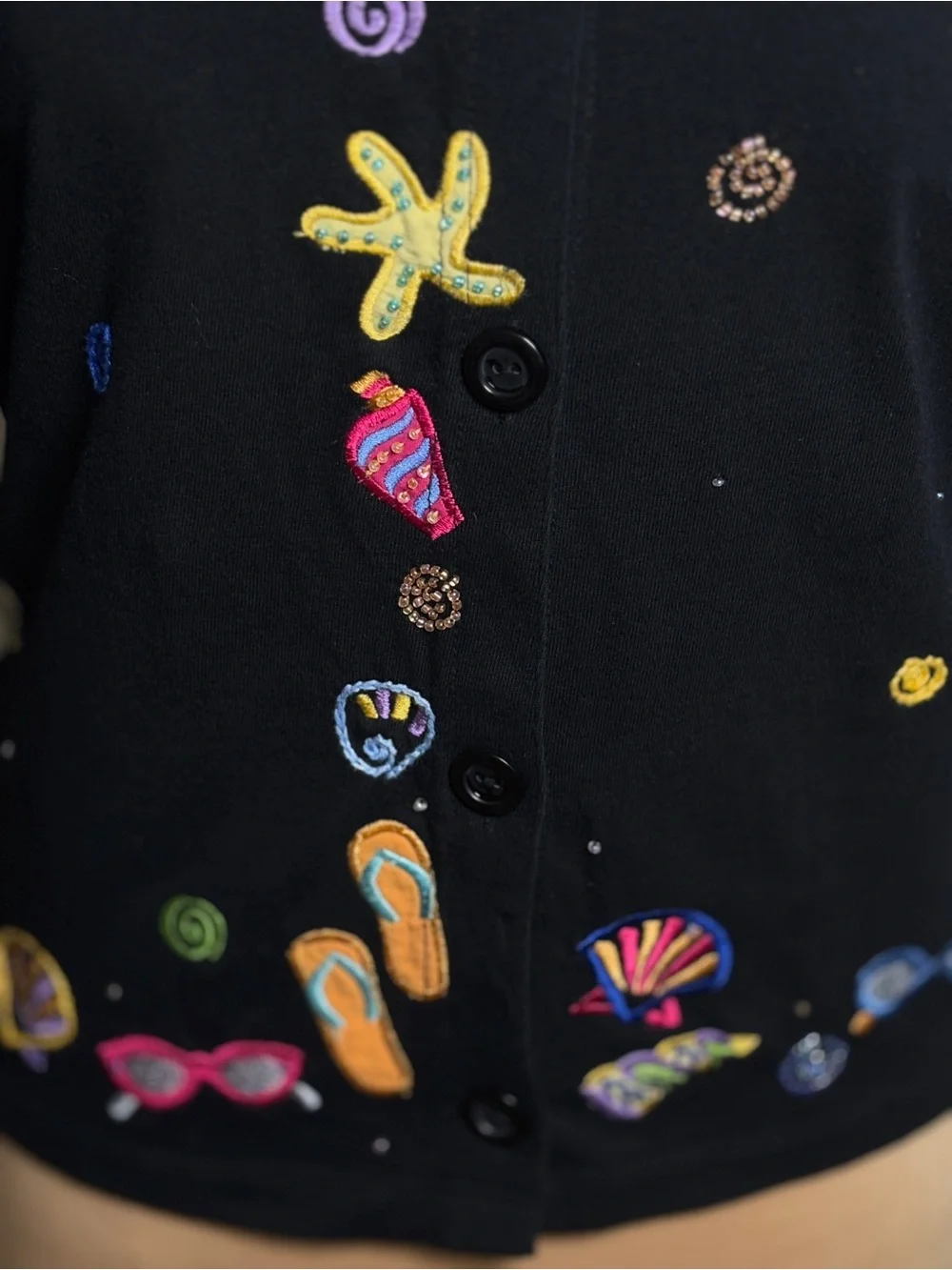 Michael Simon Lite Beach Theme Embroidered Cardigan Seashell Coastal Sweater Sm - Picture 8 of 10